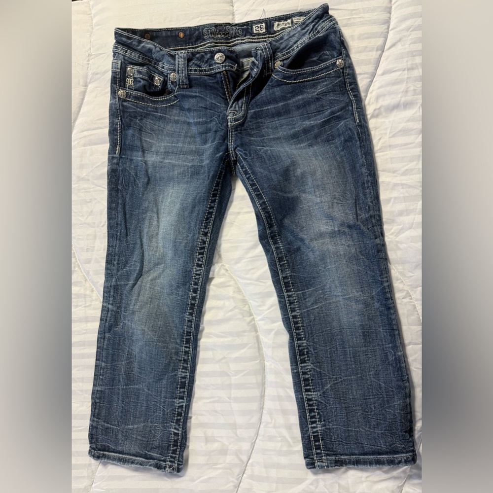 Miss Me Dark Blue Straight Cropped Leg Jeans